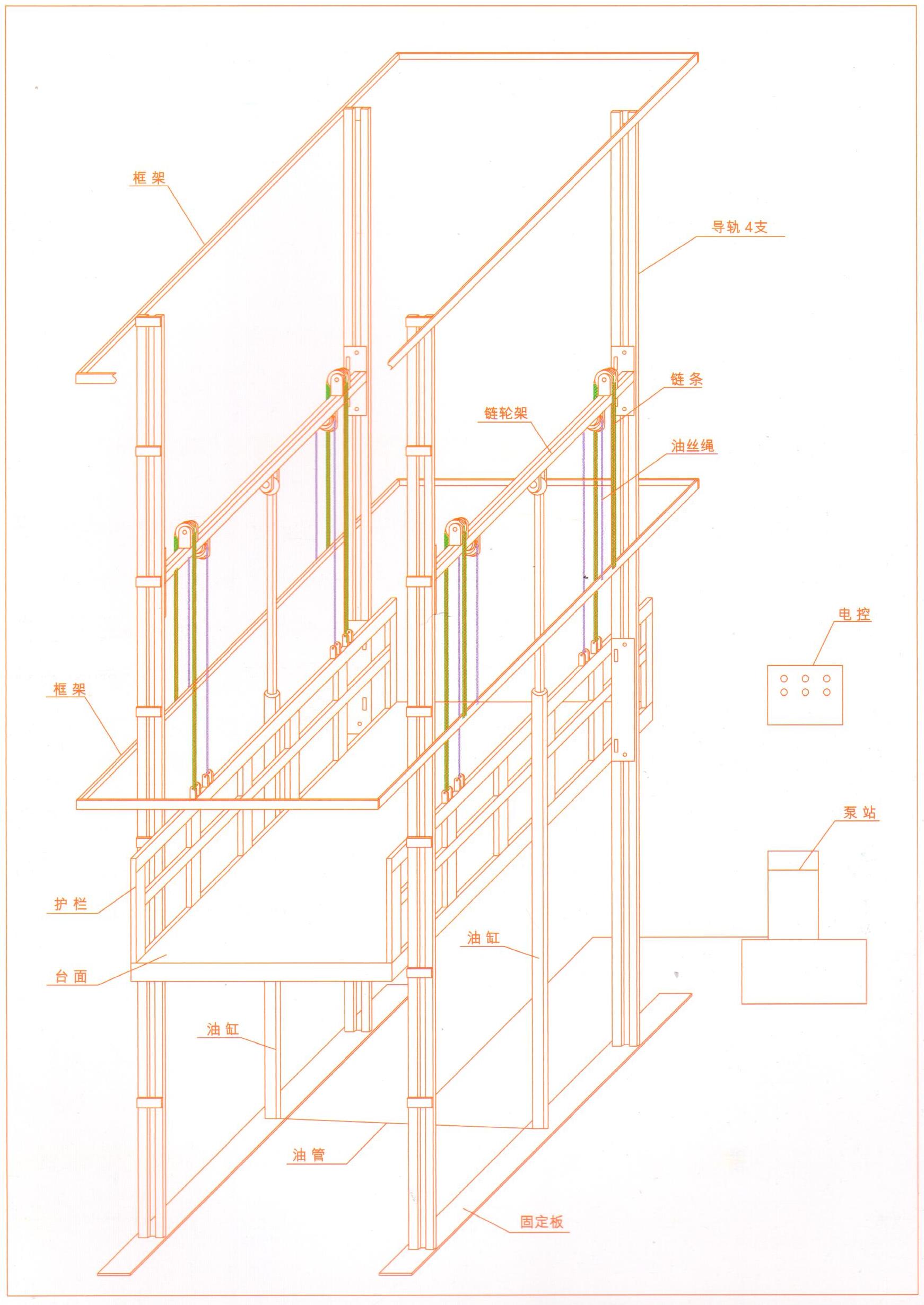 导轨固定式货梯结构示意图